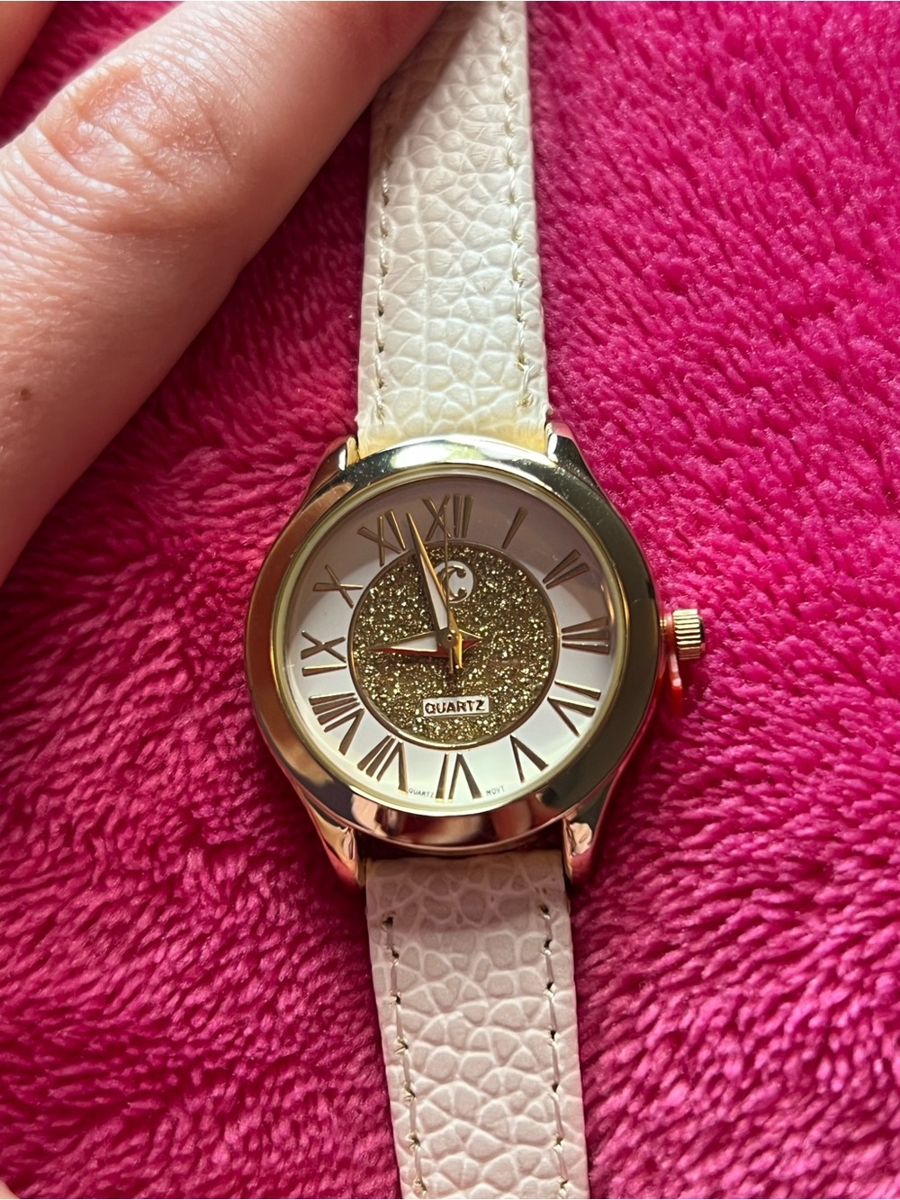 Gold Glitter Watch with White Band Charming Charlie